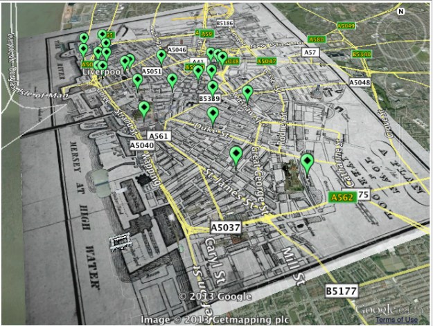 Screen grab of Liverpool Atlas version 1, based on Google Earth